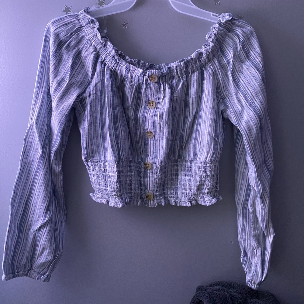 Striped off the shoulder long sleeve shirt